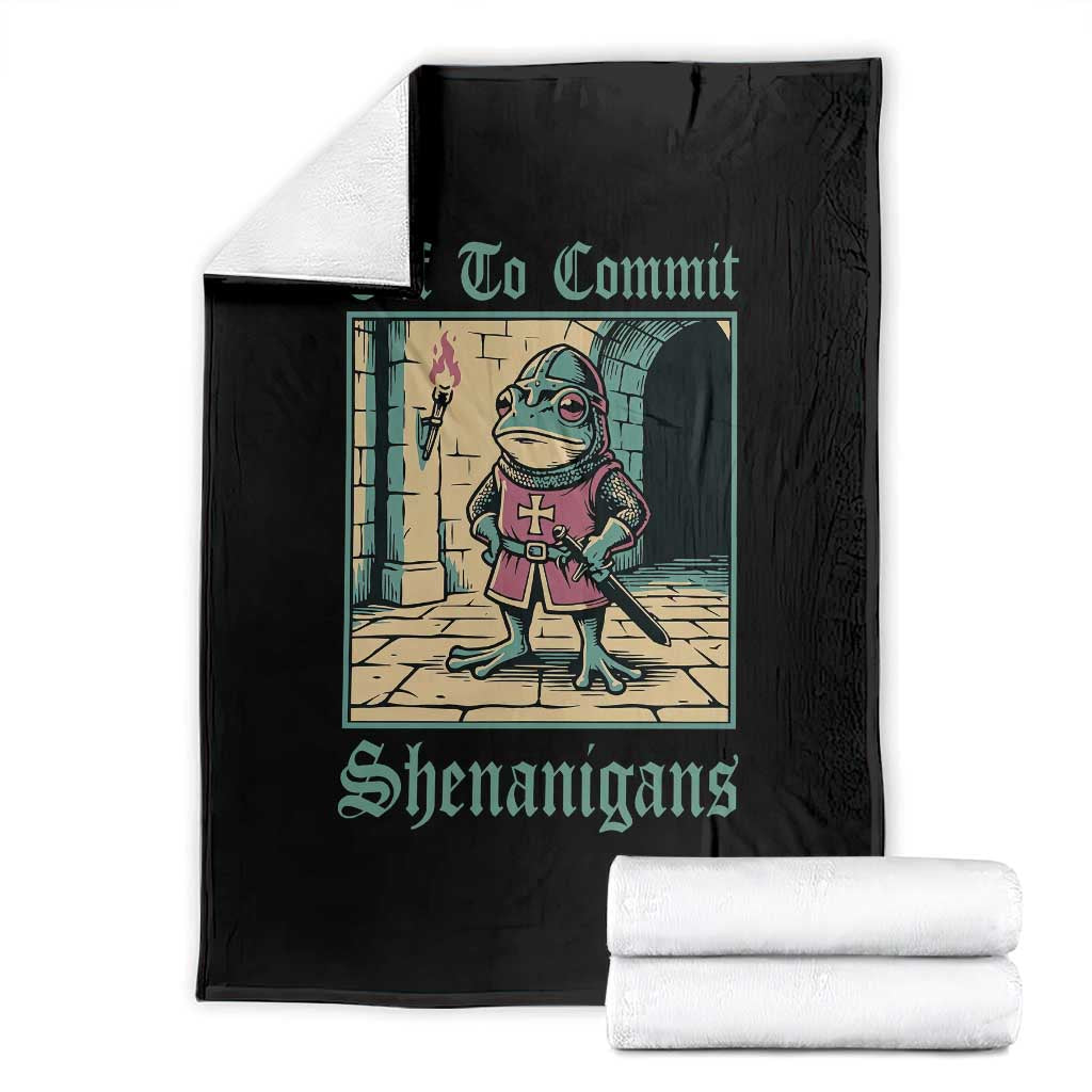 Funny Medieval Frog Knight Fantasy RPG Meme Throw Blanket Off To Commit Shenanigans TS02 Black Print Your Wear