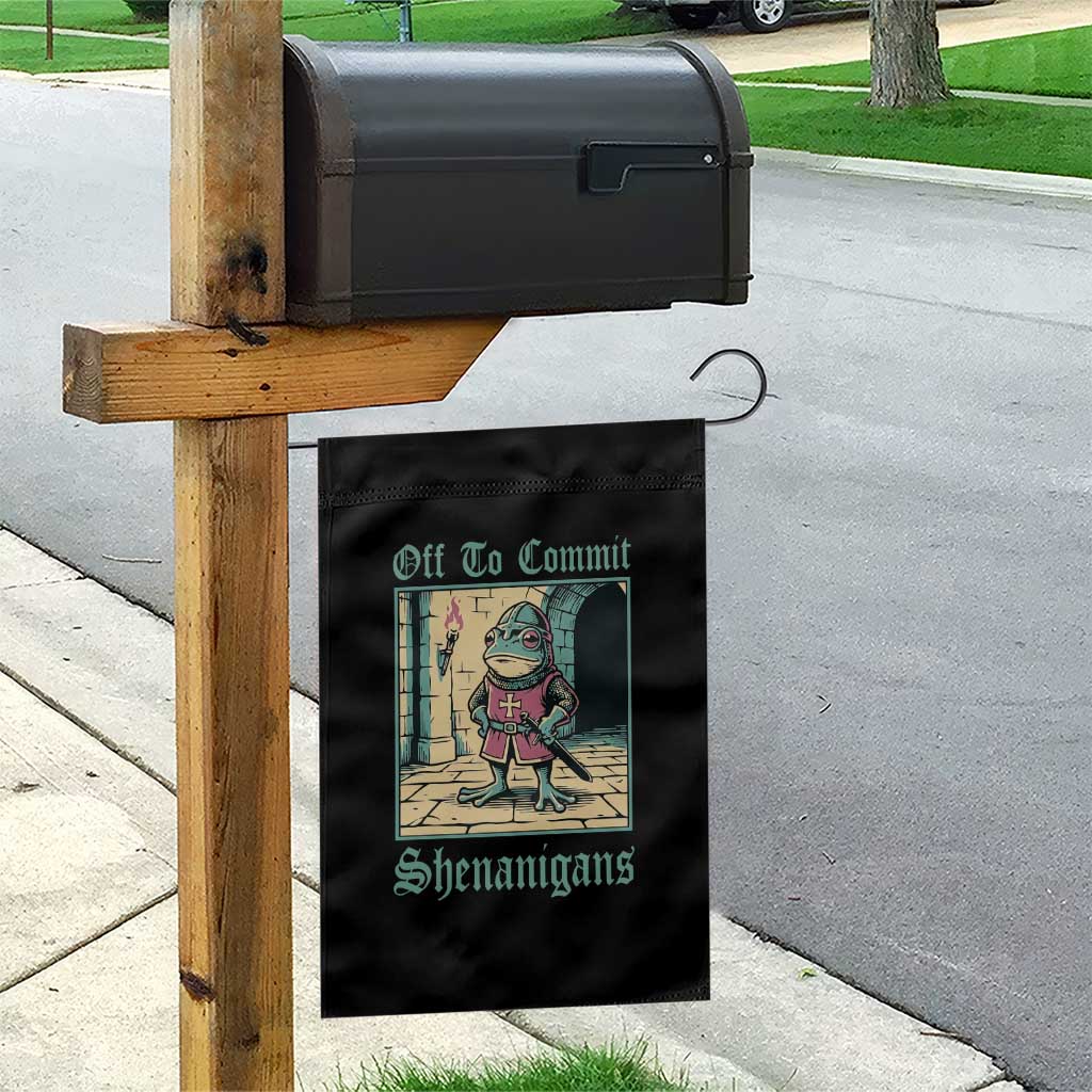 Funny Medieval Frog Knight Fantasy RPG Meme Garden Flag Off To Commit Shenanigans