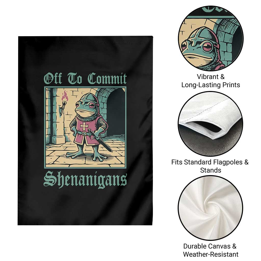 Funny Medieval Frog Knight Fantasy RPG Meme Garden Flag Off To Commit Shenanigans