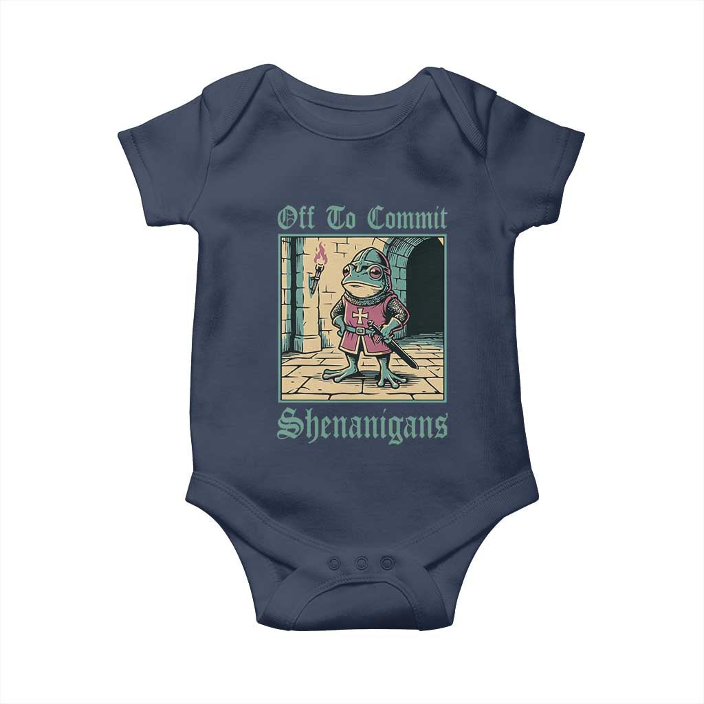 Funny Medieval Frog Knight Fantasy RPG Meme Baby Onesie Off To Commit Shenanigans