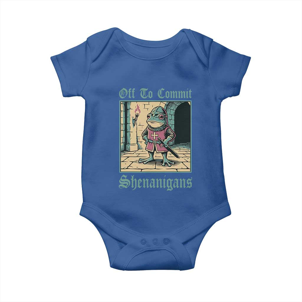 Funny Medieval Frog Knight Fantasy RPG Meme Baby Onesie Off To Commit Shenanigans