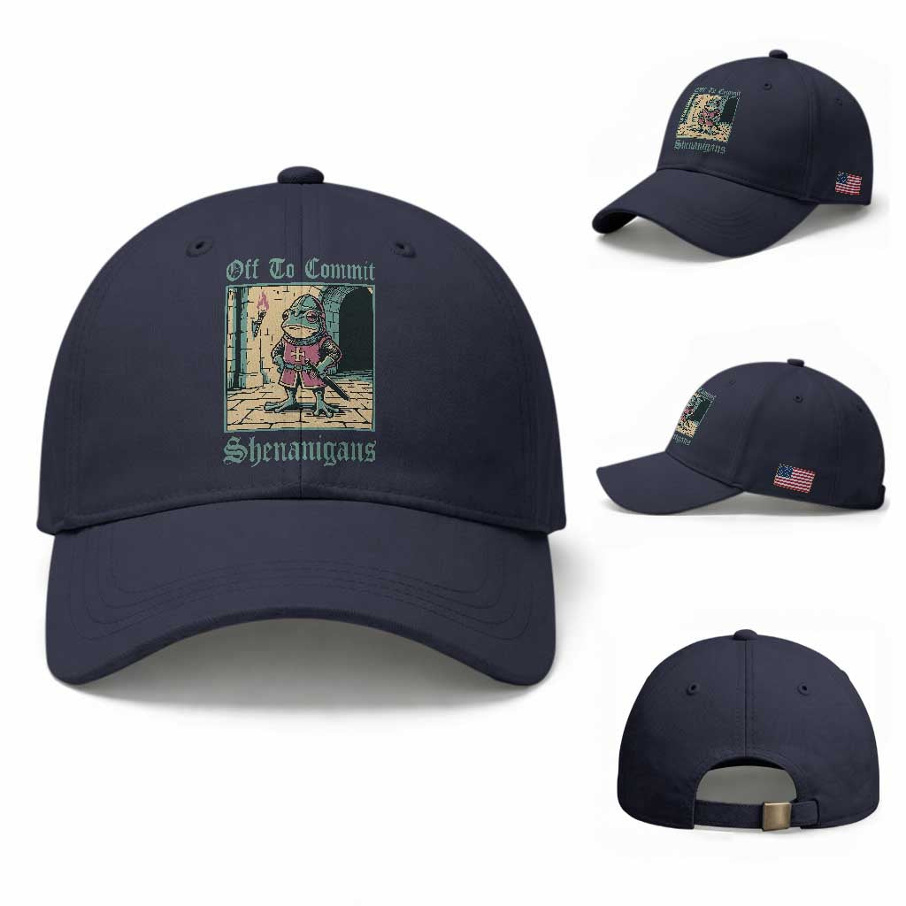 Funny Medieval Frog Knight Fantasy RPG Meme Baseball Cap Off To Commit Shenanigans