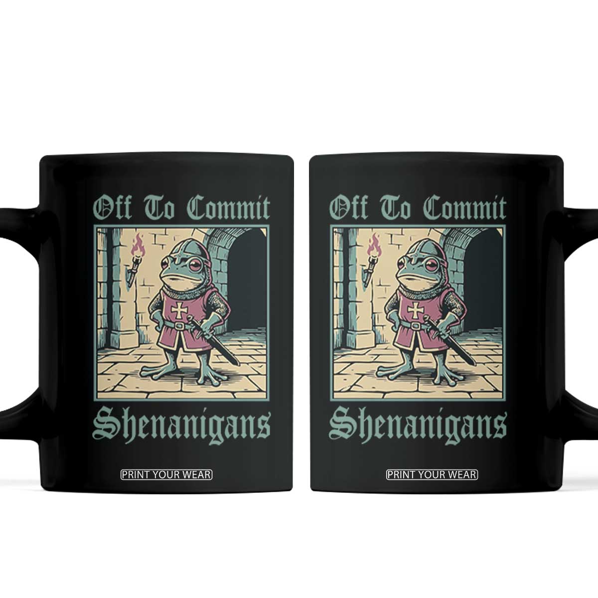 Funny Medieval Frog Knight Fantasy RPG Meme Coffee Mug Off To Commit Shenanigans TS02 Black Print Your Wear