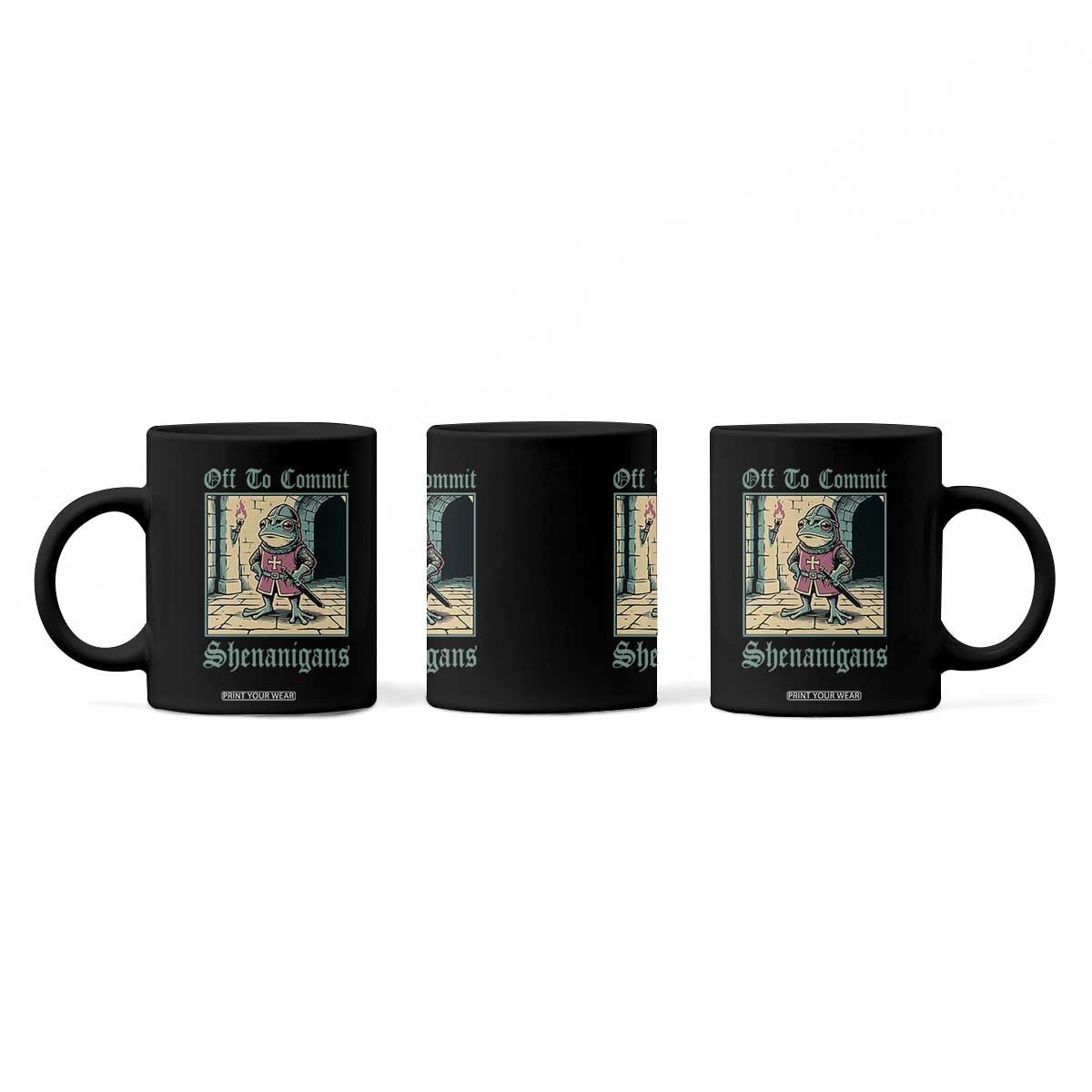 Funny Medieval Frog Knight Fantasy RPG Meme Coffee Mug Off To Commit Shenanigans