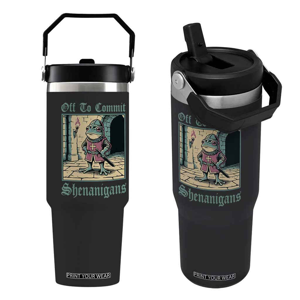 Funny Medieval Frog Knight Fantasy RPG Meme Flip Straw Tumbler Off To Commit Shenanigans TS02 One Size: 30 oz Black Print Your Wear