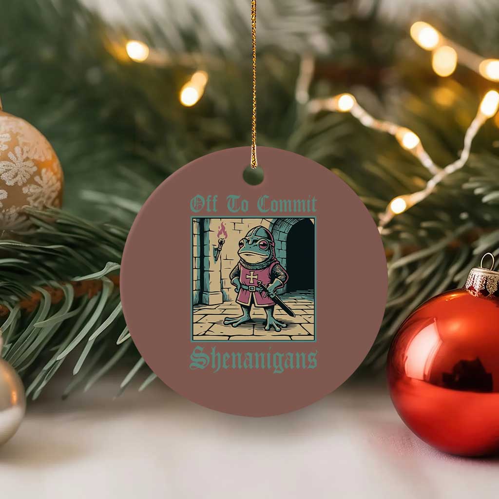 Funny Medieval Frog Knight Fantasy RPG Meme Ceramic Ornament Off To Commit Shenanigans