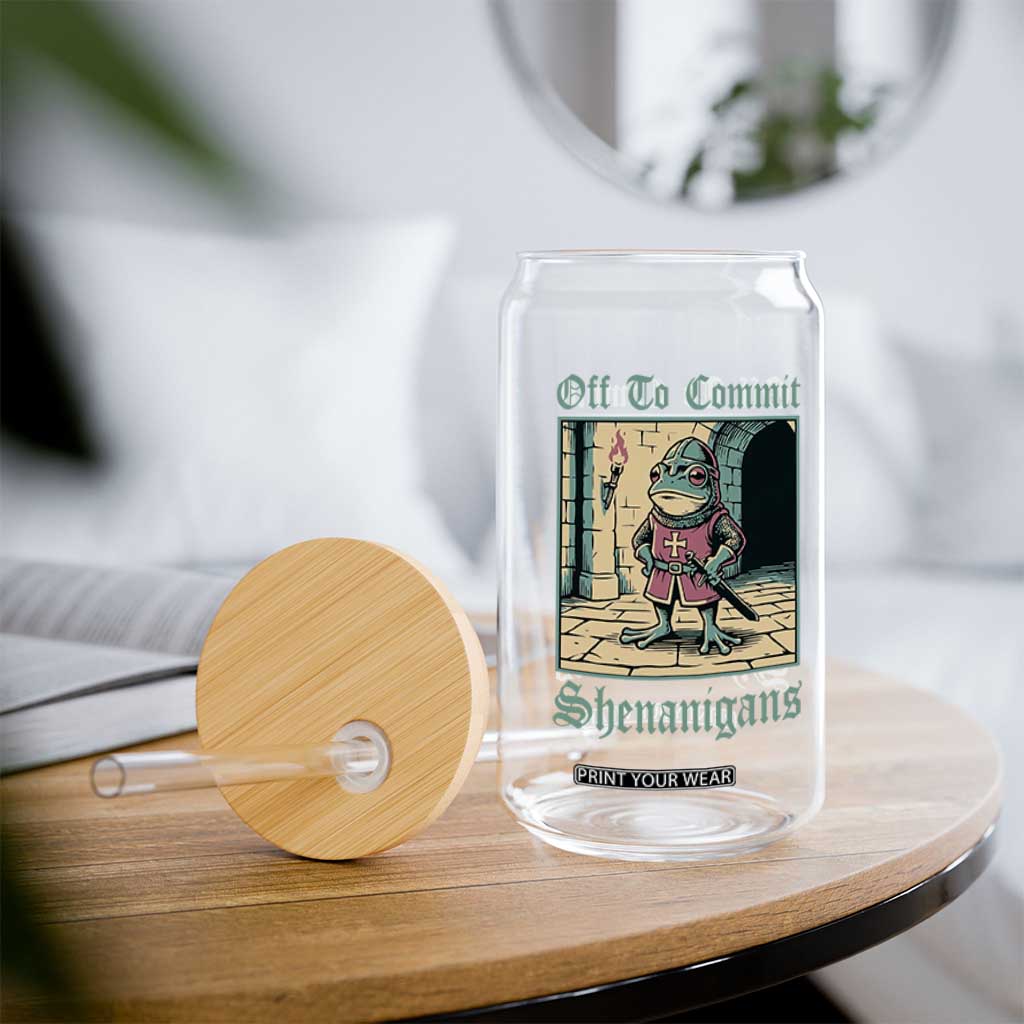 Funny Medieval Frog Knight Fantasy RPG Meme Glass Can Off To Commit Shenanigans