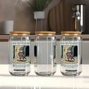 Funny Medieval Frog Knight Fantasy RPG Meme Glass Can Off To Commit Shenanigans