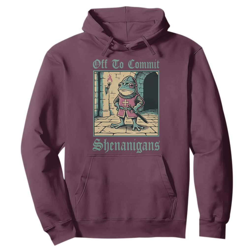 Funny Medieval Frog Knight Fantasy RPG Meme Hoodie Off To Commit Shenanigans