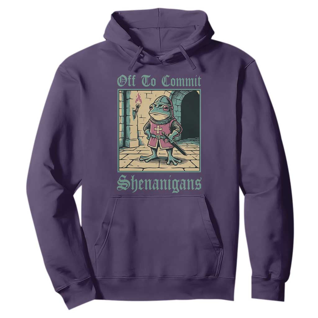 Funny Medieval Frog Knight Fantasy RPG Meme Hoodie Off To Commit Shenanigans
