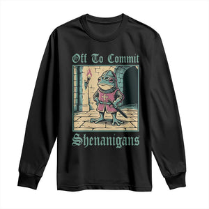 Funny Medieval Frog Knight Fantasy RPG Meme Long Sleeve Shirt Off To Commit Shenanigans