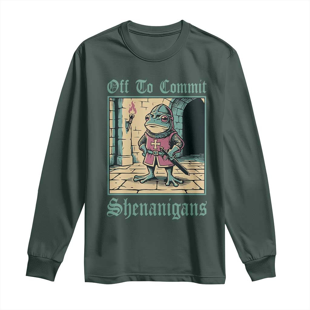 Funny Medieval Frog Knight Fantasy RPG Meme Long Sleeve Shirt Off To Commit Shenanigans