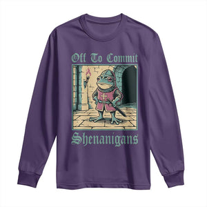 Funny Medieval Frog Knight Fantasy RPG Meme Long Sleeve Shirt Off To Commit Shenanigans
