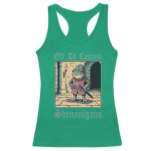 Funny Medieval Frog Knight Fantasy RPG Meme Racerback Tank Top Off To Commit Shenanigans