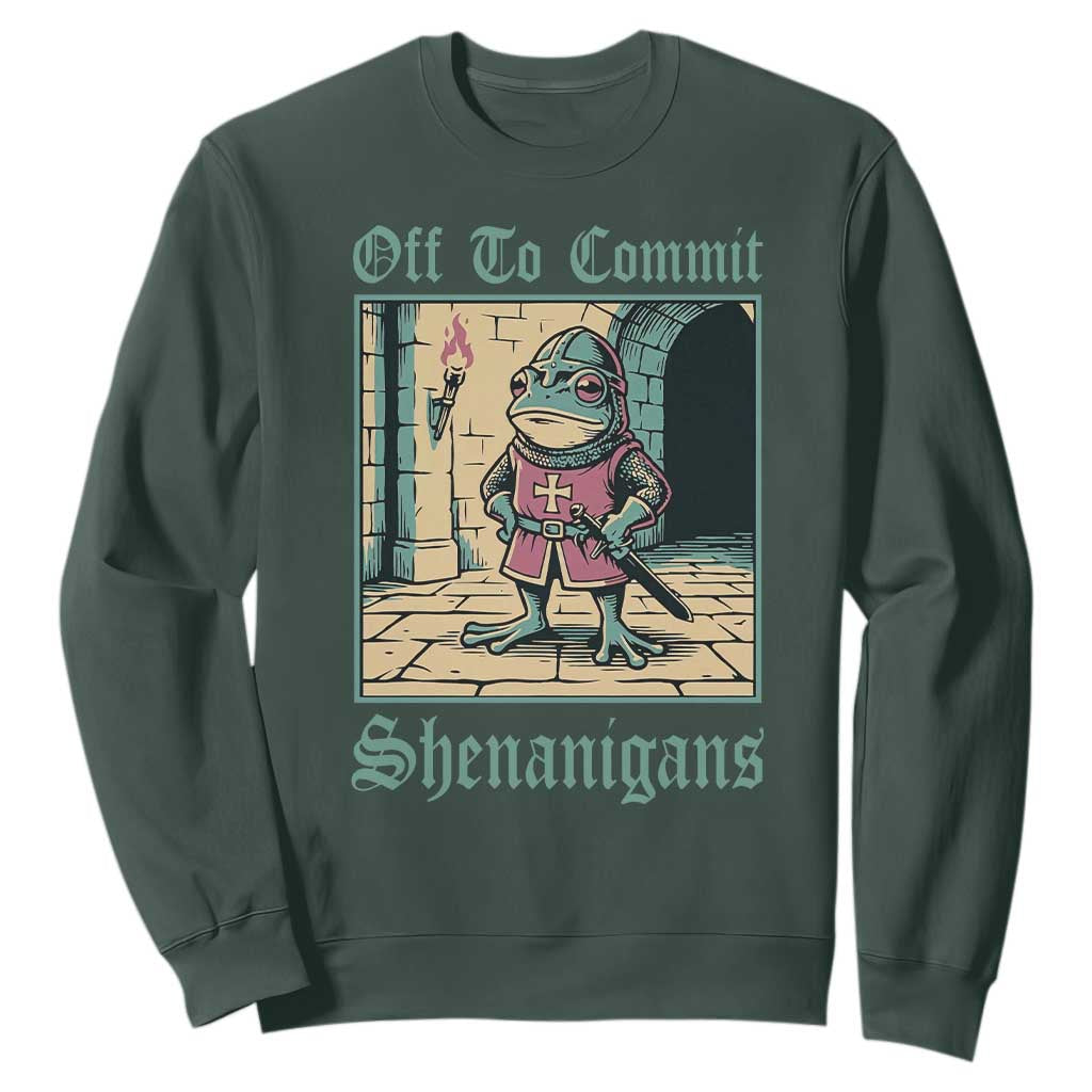 Funny Medieval Frog Knight Fantasy RPG Meme Sweatshirt Off To Commit Shenanigans