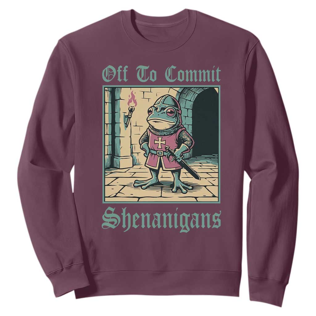 Funny Medieval Frog Knight Fantasy RPG Meme Sweatshirt Off To Commit Shenanigans