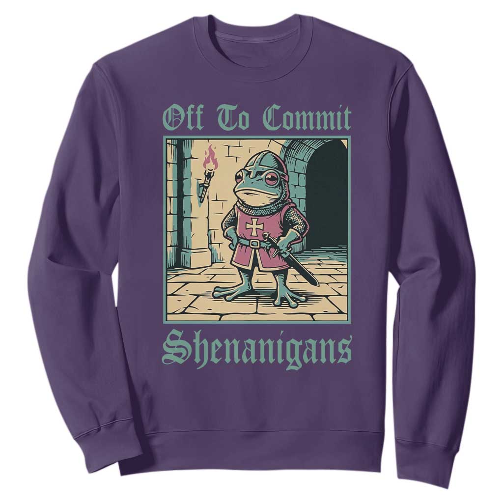 Funny Medieval Frog Knight Fantasy RPG Meme Sweatshirt Off To Commit Shenanigans