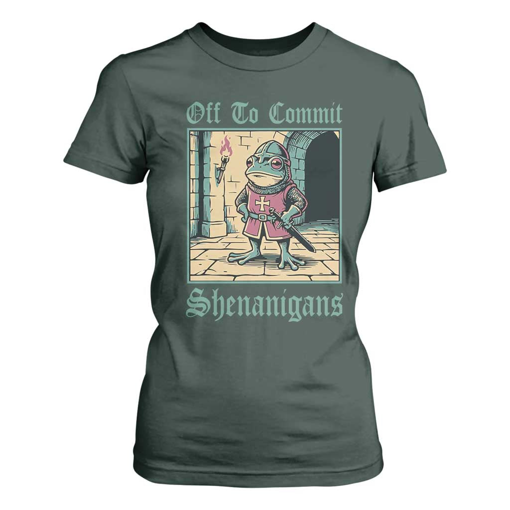 Funny Medieval Frog Knight Fantasy RPG Meme T Shirt For Women Off To Commit Shenanigans