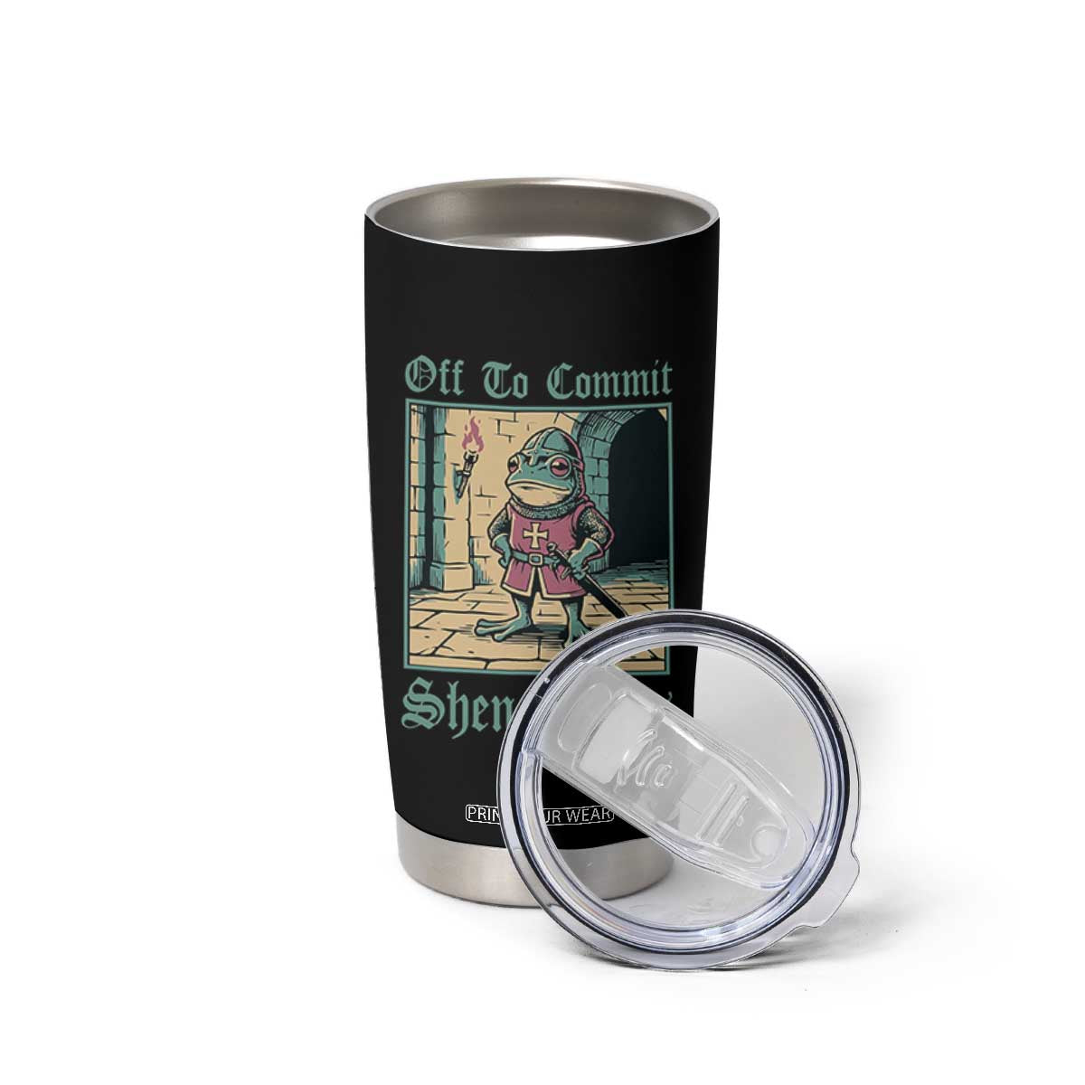 Funny Medieval Frog Knight Fantasy RPG Meme Tumbler Cup Off To Commit Shenanigans