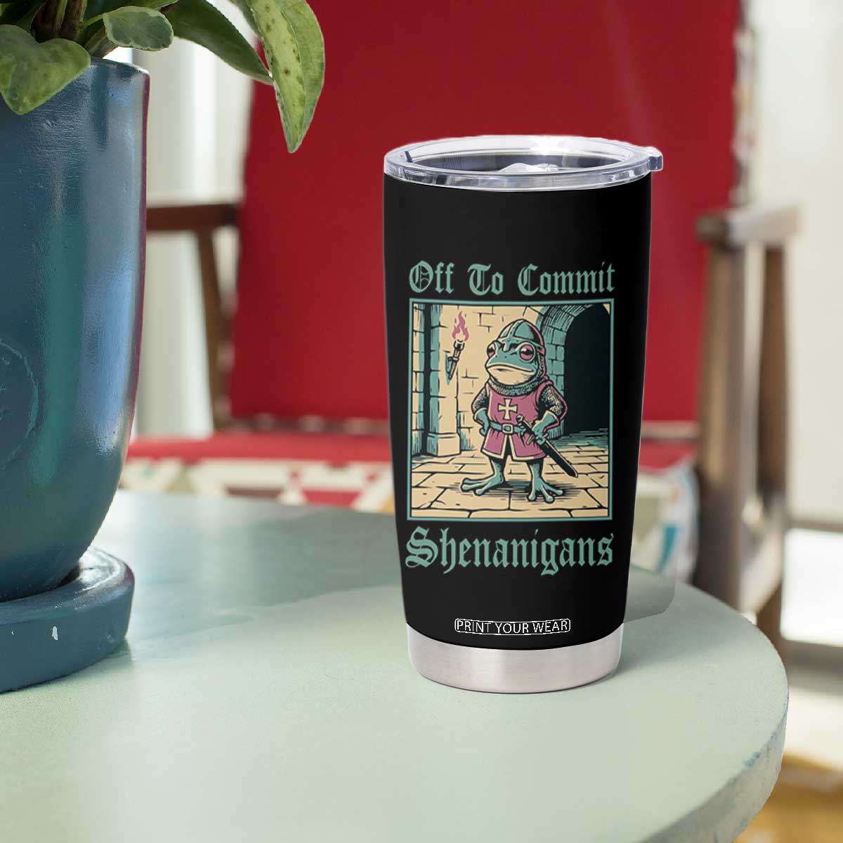 Funny Medieval Frog Knight Fantasy RPG Meme Tumbler Cup Off To Commit Shenanigans