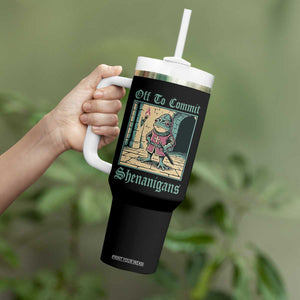 Funny Medieval Frog Knight Fantasy RPG Meme Tumbler With Handle Off To Commit Shenanigans