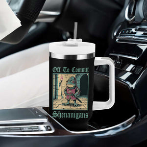 Funny Medieval Frog Knight Fantasy RPG Meme Tumbler With Handle Off To Commit Shenanigans