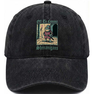 Funny Medieval Frog Knight Fantasy RPG Meme Washed Cotton Baseball Cap Off To Commit Shenanigans