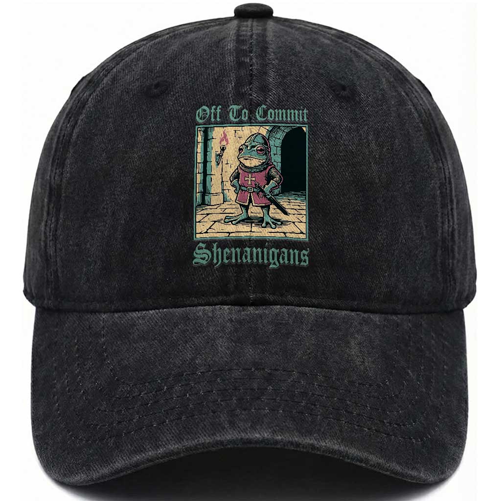 Funny Medieval Frog Knight Fantasy RPG Meme Washed Cotton Baseball Cap Off To Commit Shenanigans TS02 Print Your Wear