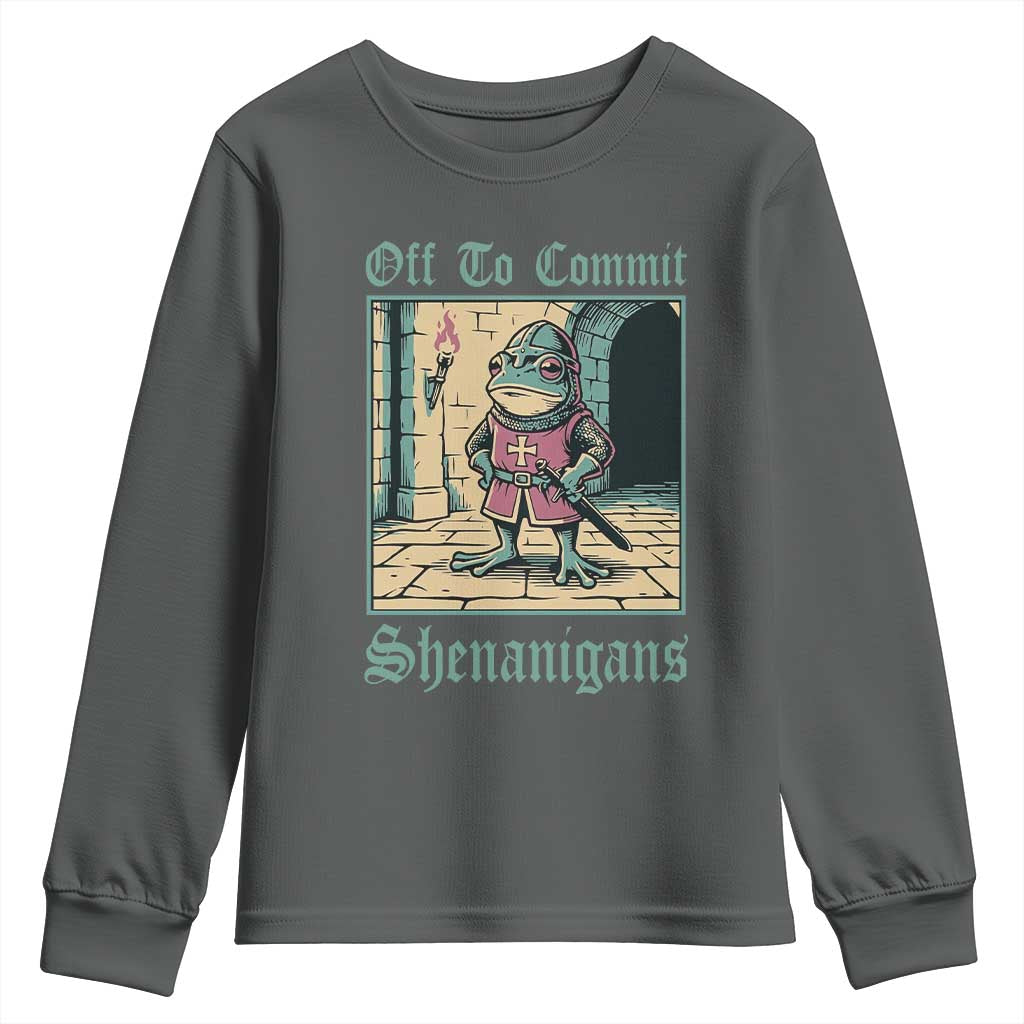 Funny Medieval Frog Knight Fantasy RPG Meme Youth Sweatshirt Off To Commit Shenanigans