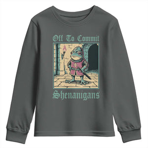 Funny Medieval Frog Knight Fantasy RPG Meme Youth Sweatshirt Off To Commit Shenanigans