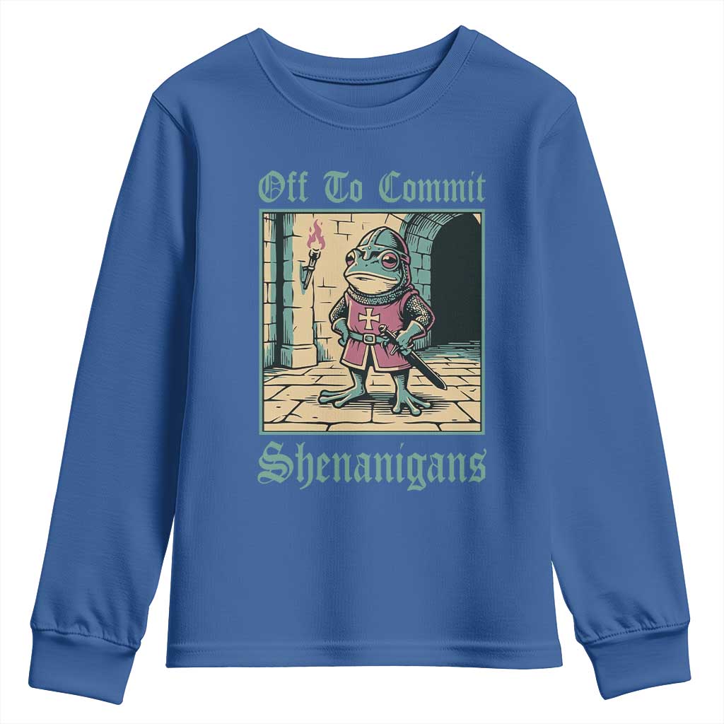Funny Medieval Frog Knight Fantasy RPG Meme Youth Sweatshirt Off To Commit Shenanigans