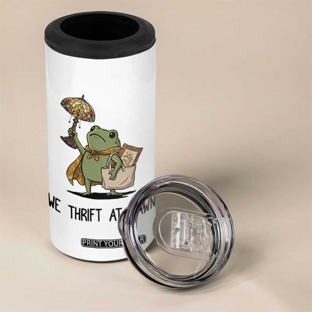 Funny Thrifting Frog Vintage Antique Hunter 4 in 1 Can Cooler Tumbler We Thrift At Dawn Humor
