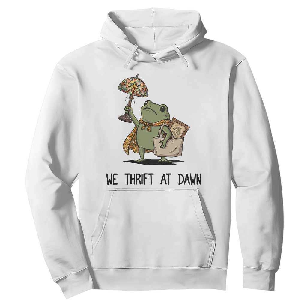 Funny Thrifting Frog Vintage Antique Hunter Hoodie We Thrift At Dawn Humor TS02 White Print Your Wear