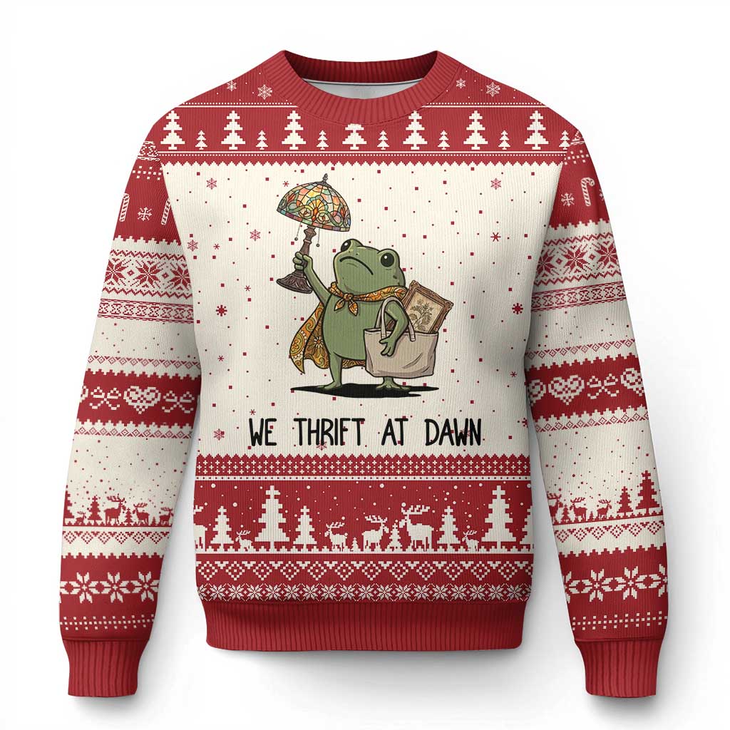 Funny Thrifting Frog Vintage Antique Hunter Ugly Christmas Sweater We Thrift At Dawn Humor TS02 Beige Red Print Your Wear