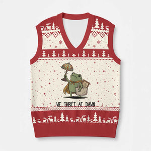 Funny Thrifting Frog Vintage Antique Hunter V-Neck Knit Sweater Vest We Thrift At Dawn Humor