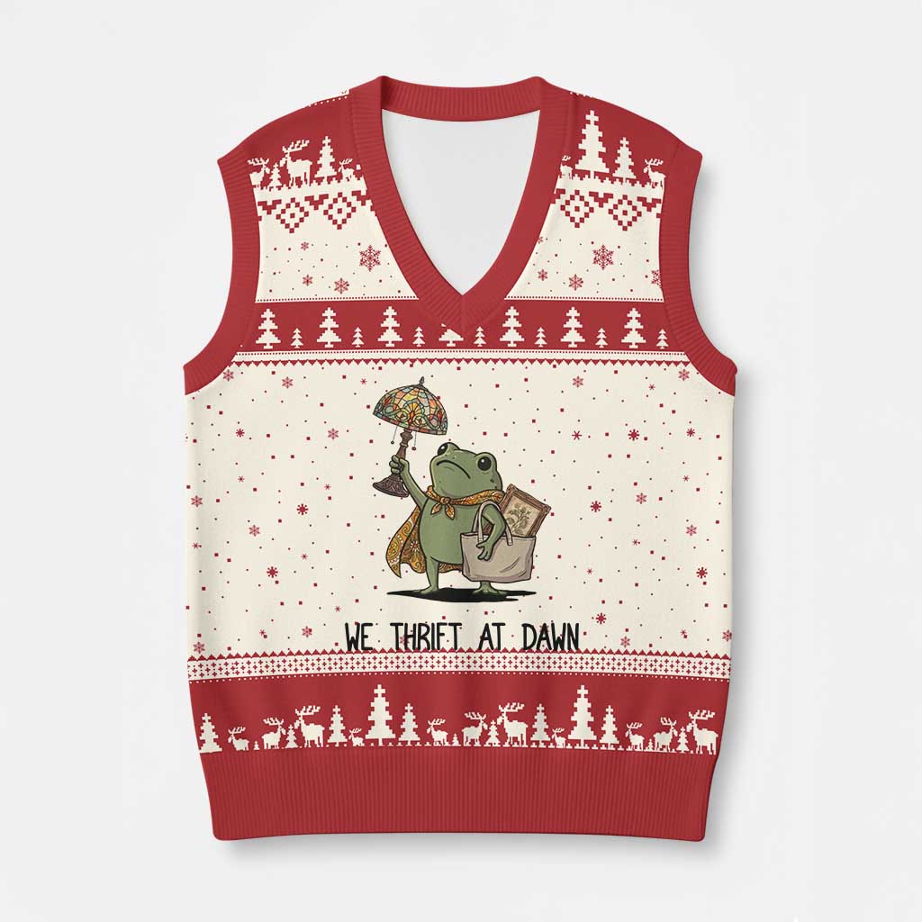 Funny Thrifting Frog Vintage Antique Hunter V-Neck Knit Sweater Vest We Thrift At Dawn Humor TS02 Beige Red Print Your Wear