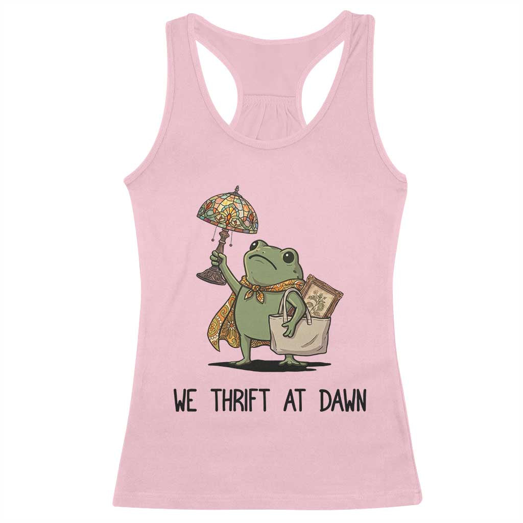 Funny Thrifting Frog Vintage Antique Hunter Racerback Tank Top We Thrift At Dawn Humor
