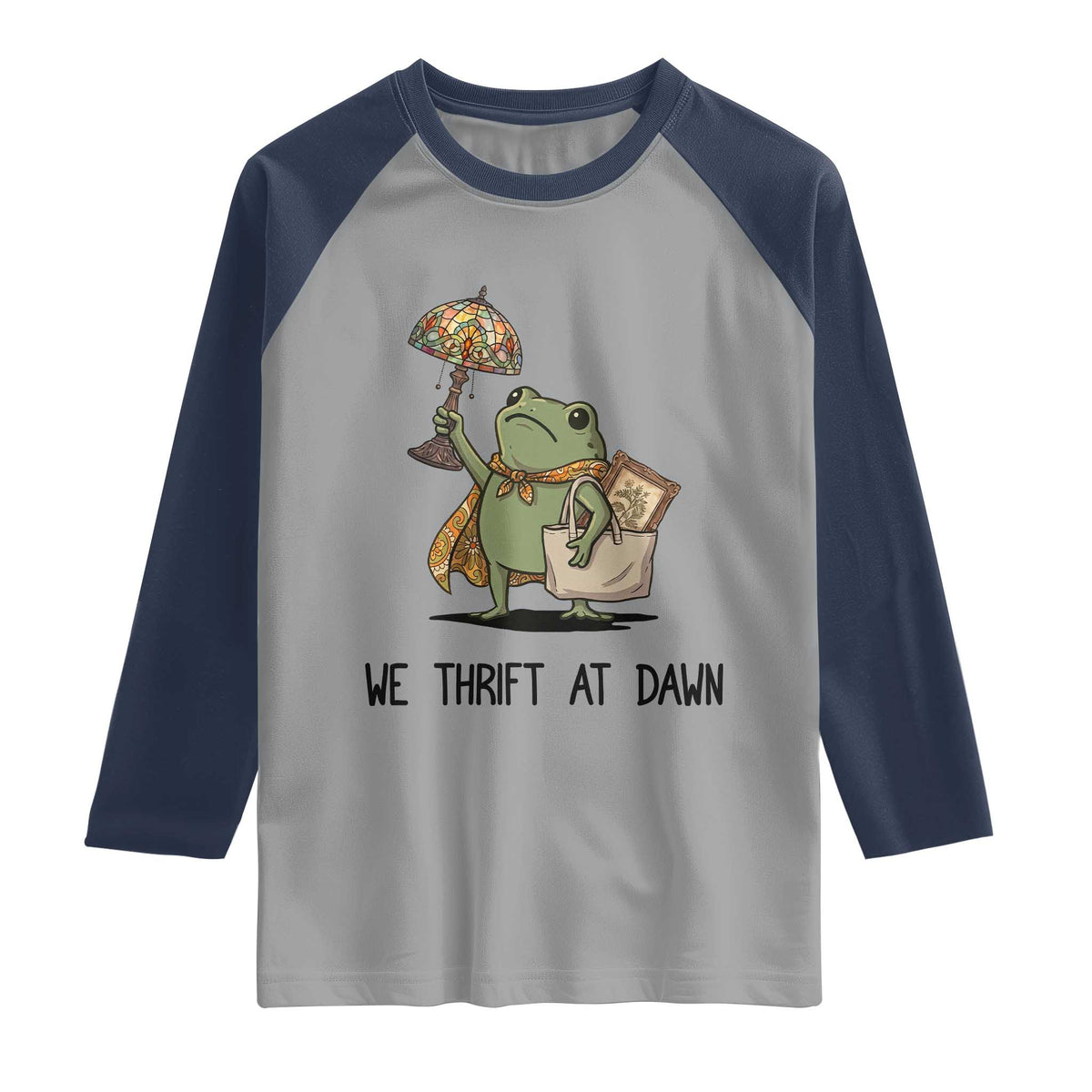 Funny Thrifting Frog Vintage Antique Hunter Raglan Shirt We Thrift At Dawn Humor
