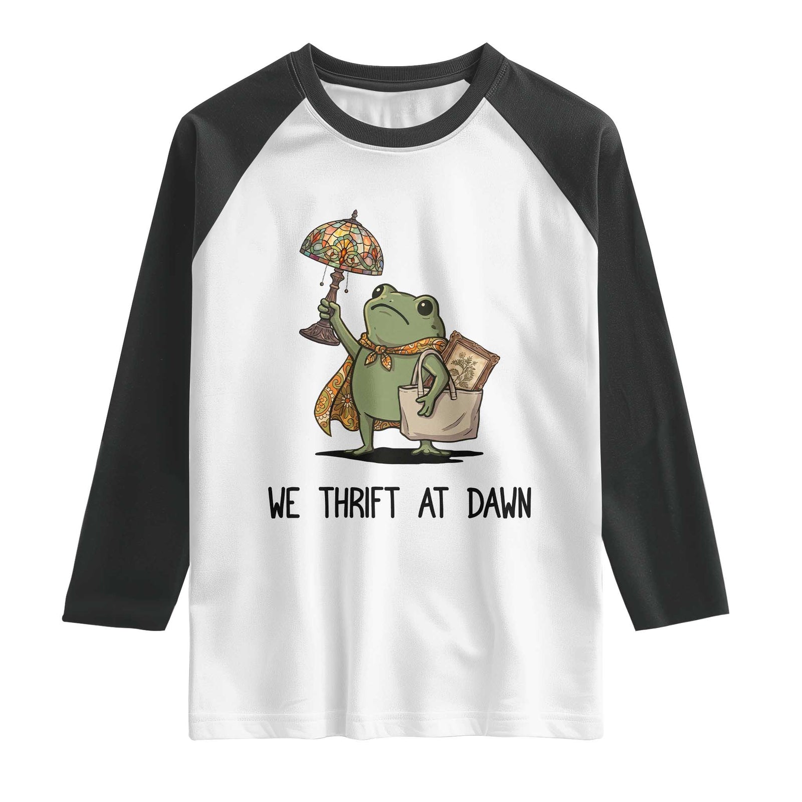 Funny Thrifting Frog Vintage Antique Hunter Raglan Shirt We Thrift At Dawn Humor TS02 White Black Print Your Wear