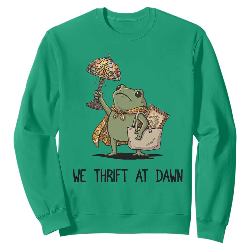 Funny Thrifting Frog Vintage Antique Hunter Sweatshirt We Thrift At Dawn Humor
