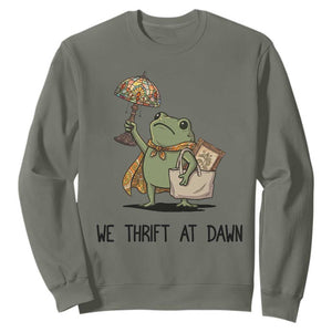 Funny Thrifting Frog Vintage Antique Hunter Sweatshirt We Thrift At Dawn Humor