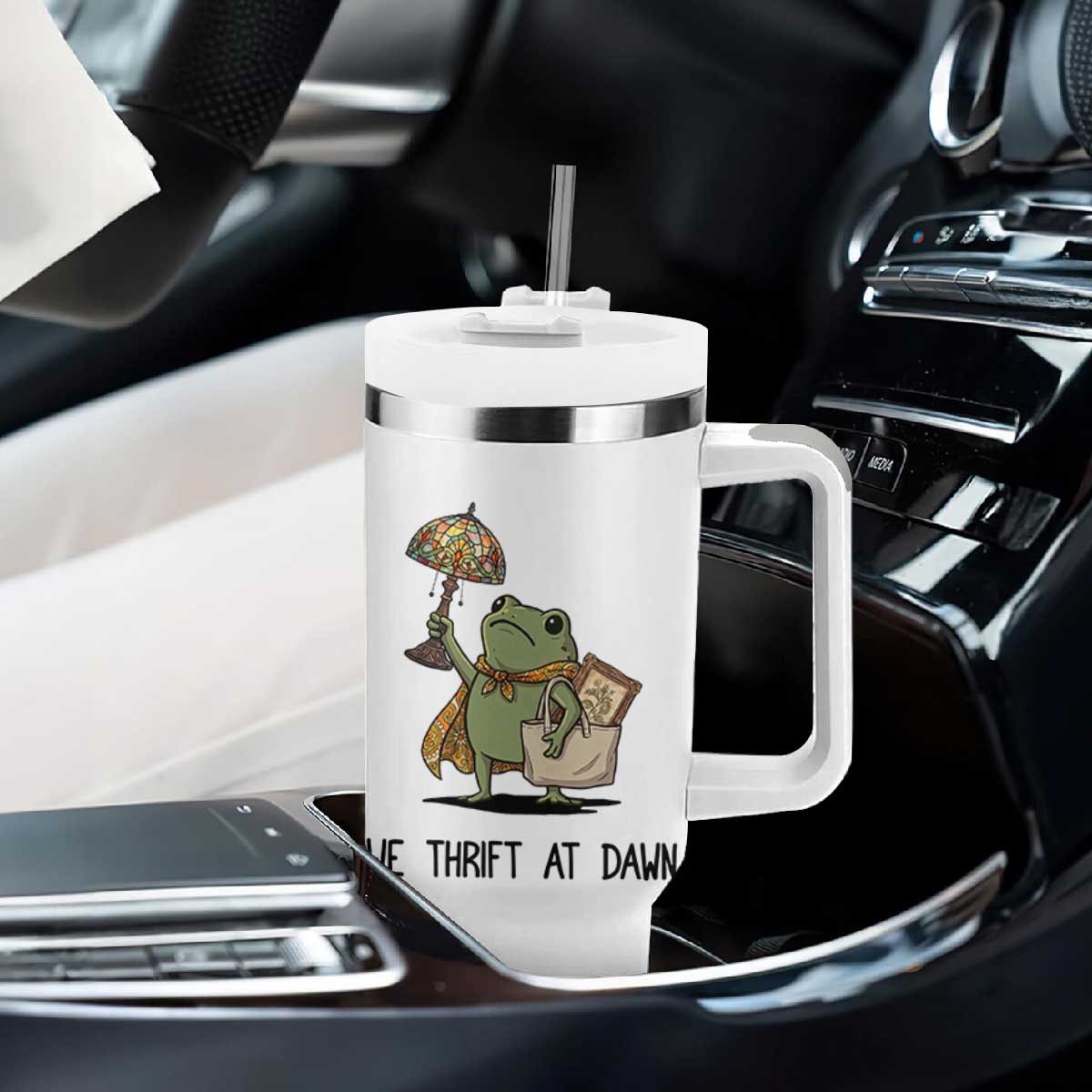 Funny Thrifting Frog Vintage Antique Hunter Tumbler With Handle We Thrift At Dawn Humor