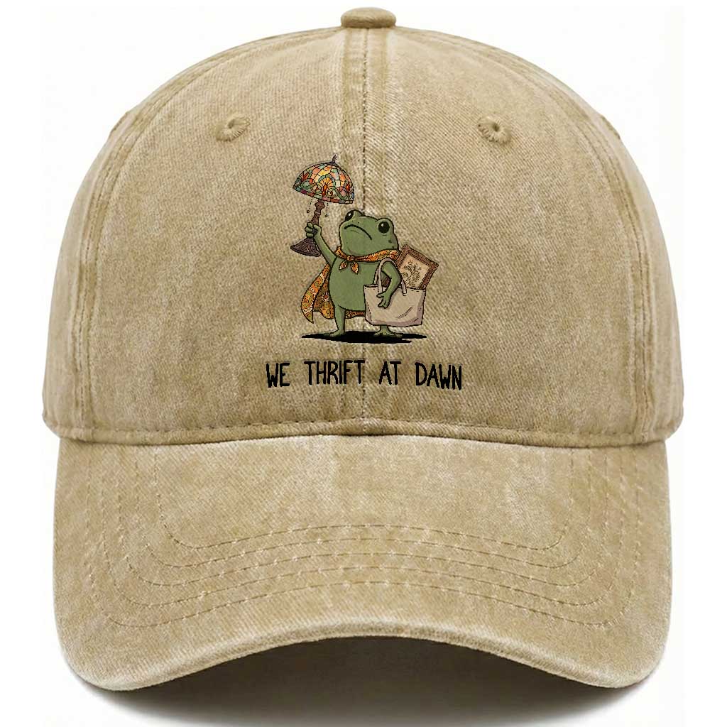 Funny Thrifting Frog Vintage Antique Hunter Washed Cotton Baseball Cap We Thrift At Dawn Humor TS02 Print Your Wear