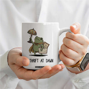 Funny Thrifting Frog Vintage Antique Hunter Coffee Mug We Thrift At Dawn Humor
