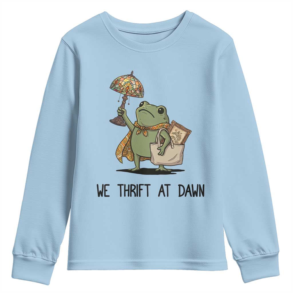 Funny Thrifting Frog Vintage Antique Hunter Youth Sweatshirt We Thrift At Dawn Humor