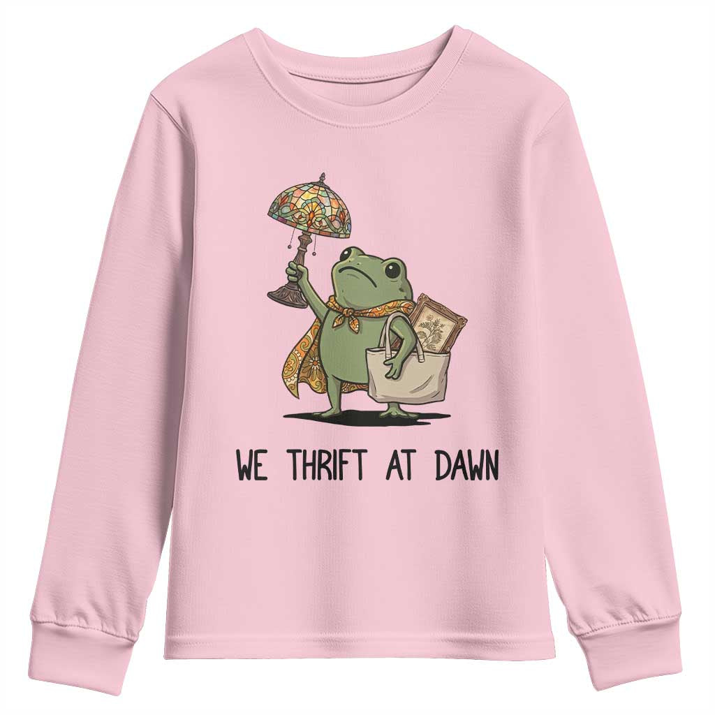 Funny Thrifting Frog Vintage Antique Hunter Youth Sweatshirt We Thrift At Dawn Humor