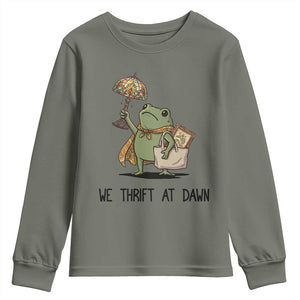 Funny Thrifting Frog Vintage Antique Hunter Youth Sweatshirt We Thrift At Dawn Humor
