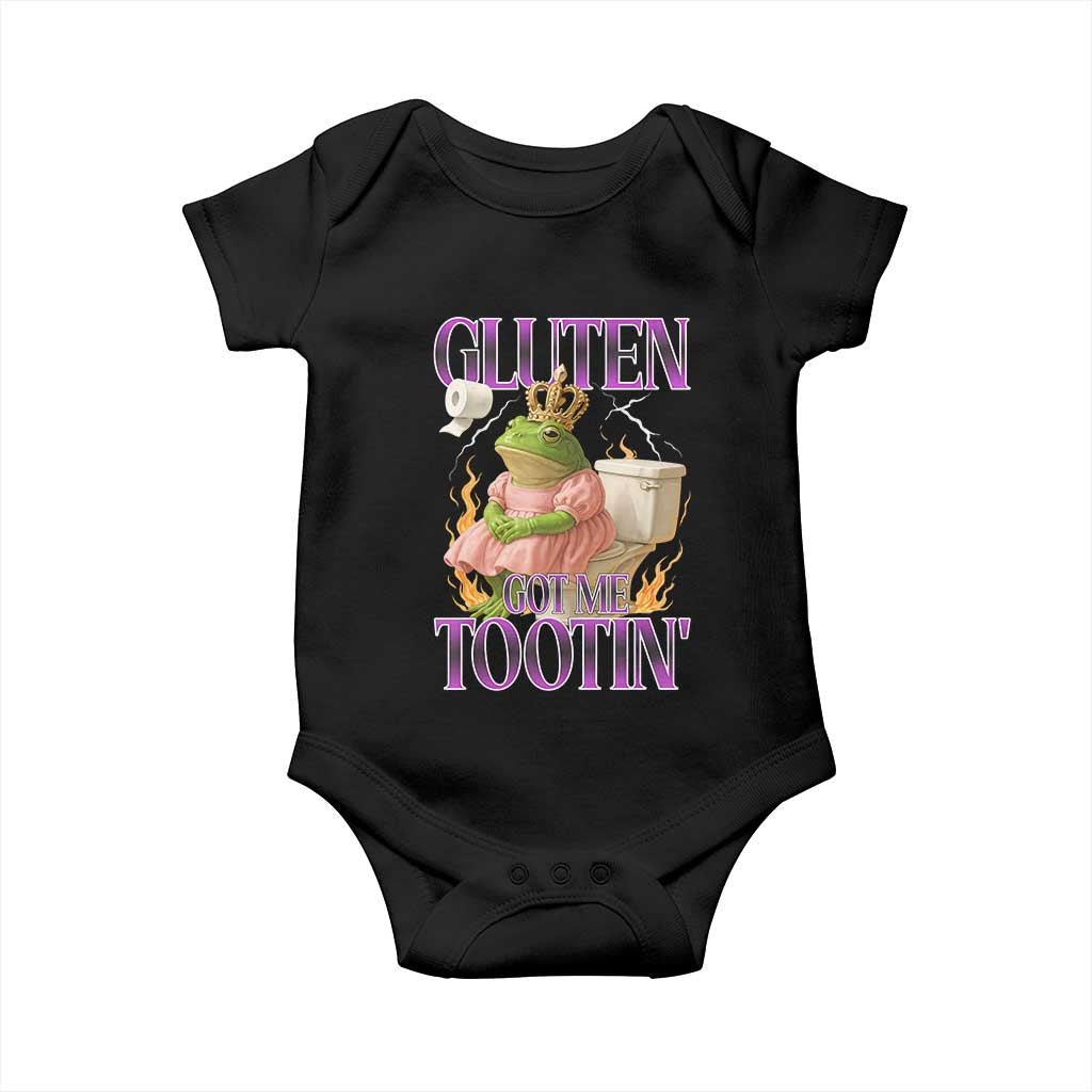 Funny Gluten Free Frog Princess Toilet Meme Baby Onesie Gluten Got Me Tootin TS02 Black Print Your Wear