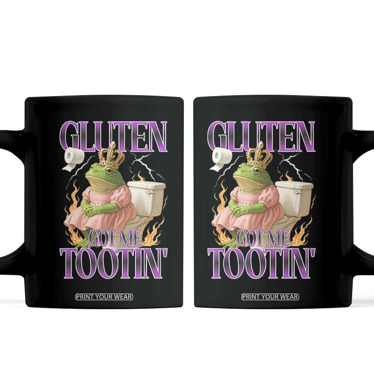 Funny Gluten Free Frog Princess Toilet Meme Coffee Mug Gluten Got Me Tootin TS02 Black Print Your Wear