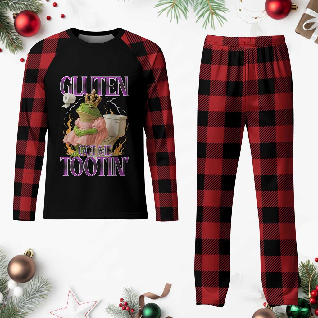 Funny Gluten Free Frog Princess Toilet Meme Plaid Pajama Set Gluten Got Me Tootin TS02 Buffalo Plaid Print Your Wear